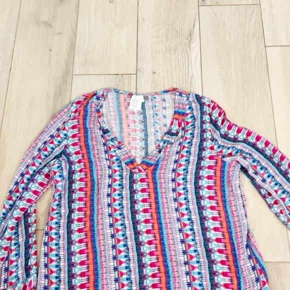 LA BLANCA Women’s Plus Multicolor Stripe GLOBAL JIVE Swim Cover V-Neck Sz 1X - Picture 3 of 9